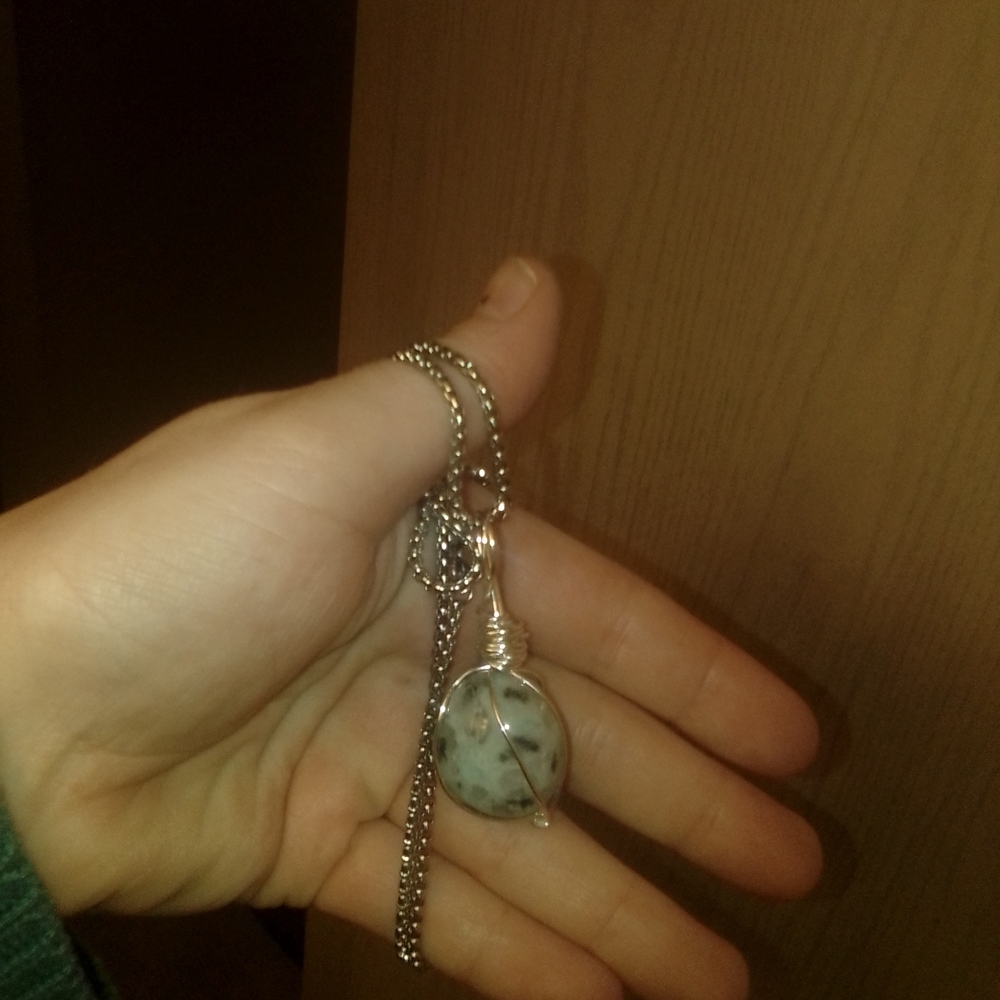 Silver Wire-Wrapped Stone Pendant Necklace